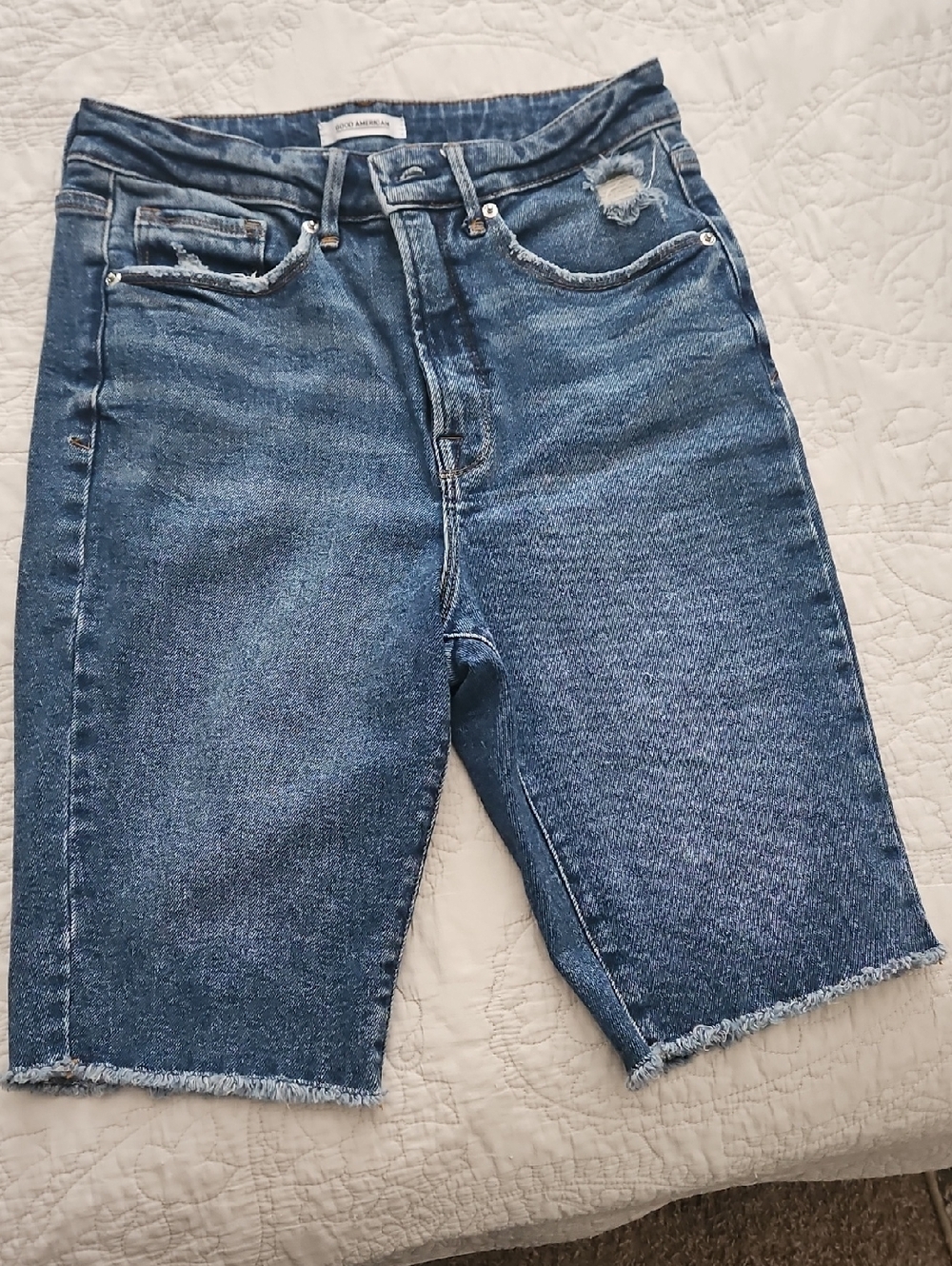 Good American Blue Denim Bermuda Shorts